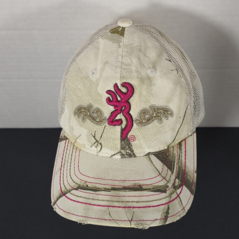 Browning Pink Logo Camo Camouflage Cap Hat Velcro